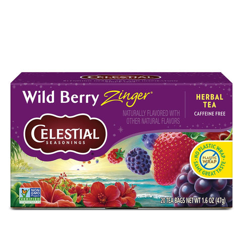 Wild Berry Zinger Herbal Tea, Caffeine Free, 20 Tea Bags Box