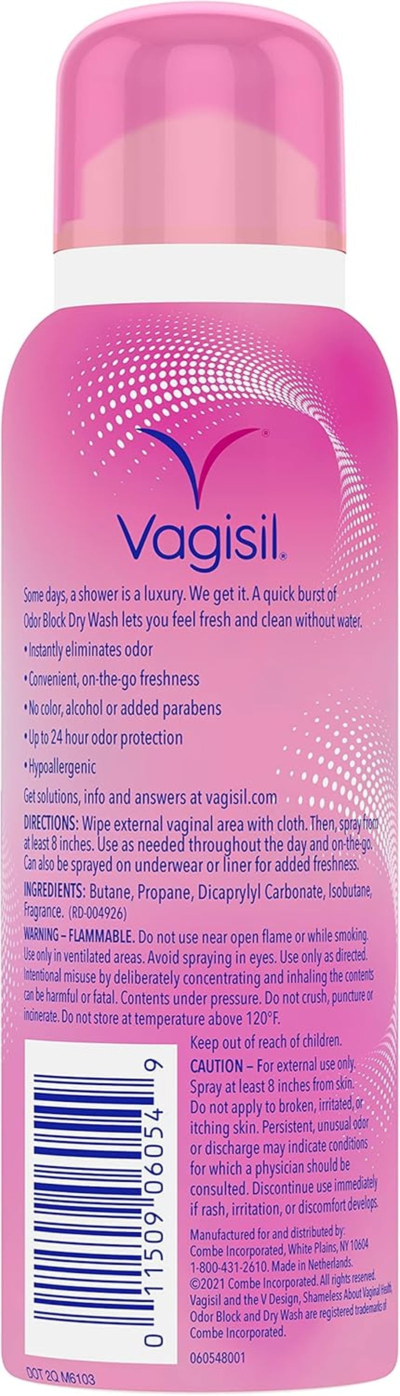 Odor Block Dry Wash Spray for Feminine Hygiene, Gynecologist Tested, Hypoallergenic, 2.6 Ounces (Pack of 1)