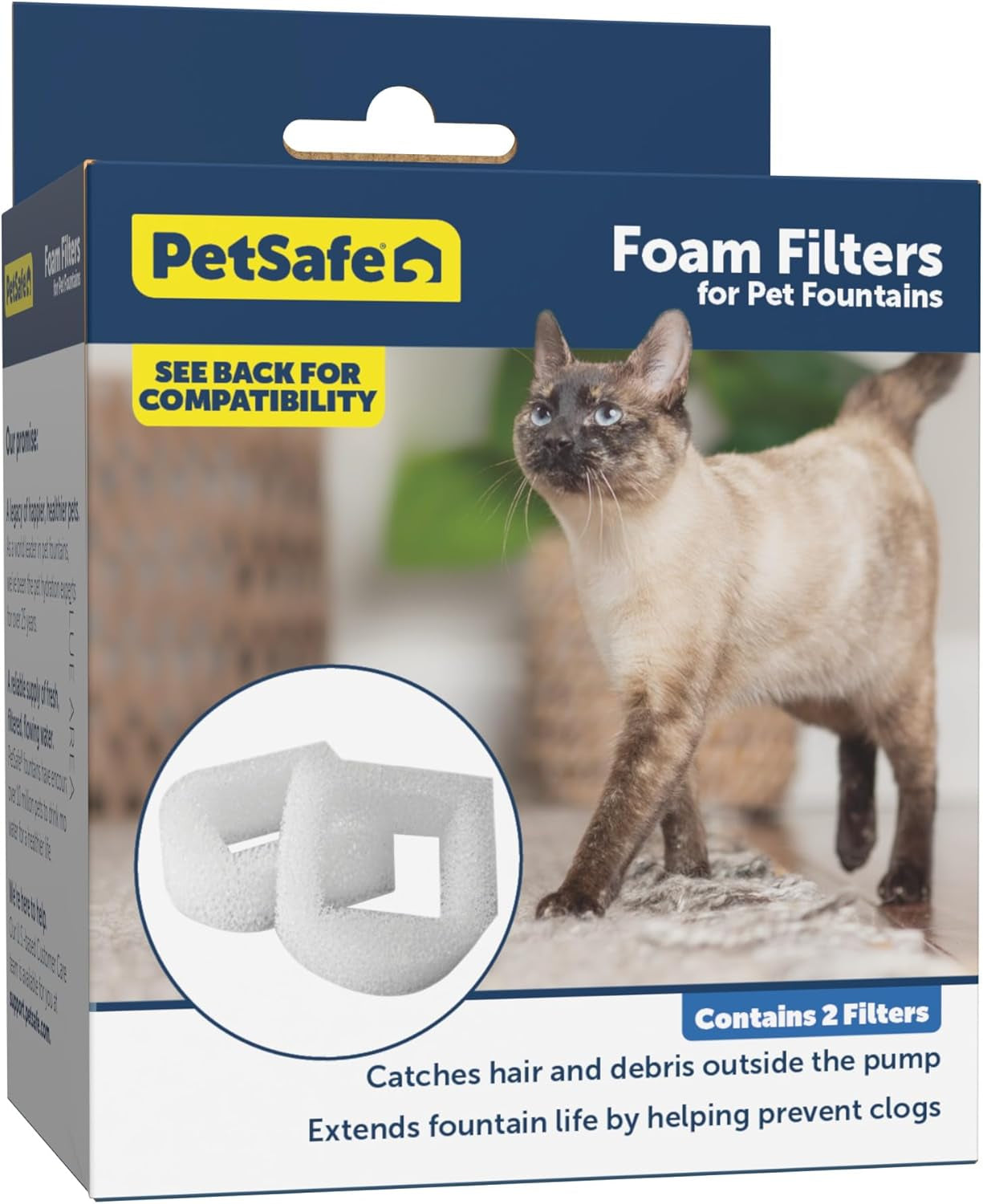 Drinkwell Replacement Foam Filters - Compatible with  Ceramic and Stainless Steel Pet Fountains for Water Dispensers, 2 Pack (PAC00-13711)