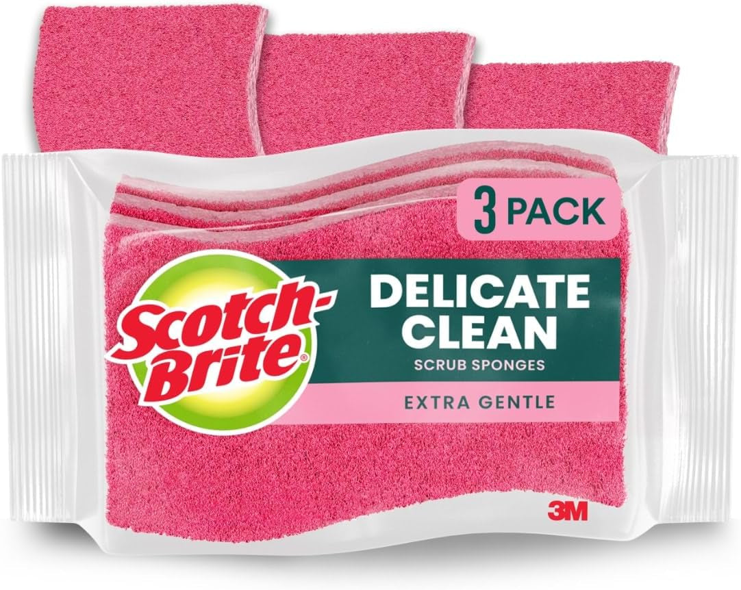 Gentle Clean Delicate Scrub Sponges, for Washing Dishes and Cleaning Kitchen, 3 Scrub Sponges