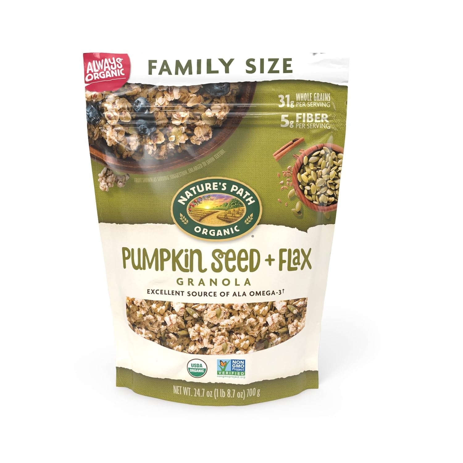 Organic Pumpkin Seed + Flax Granola, 24.7 Oz (Pack of 1), Value Size, Non-Gmo