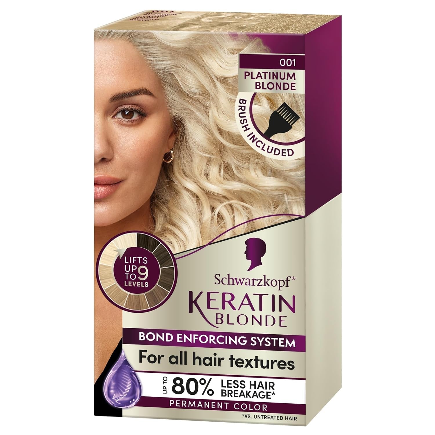 Keratin Blonde Hair Dye Platinum Blonde 001, Ultra Lightening Kit, 1 Application - Hair Bleach Enriched with Keratin, Lightens up to 9 Levels and Protects Hair from Breakage**