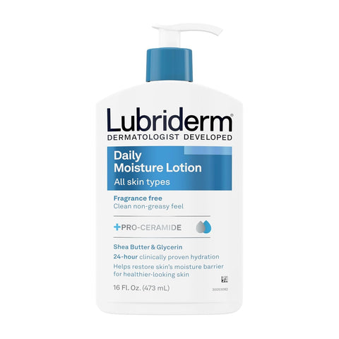 Fragrance Free Daily Moisture Lotion + Pro-Ceramide, Shea Butter & Glycerin, Face, Hand & Body Lotion for Sensitive Skin, Hydrating Lotion for Healthier-Looking Skin, 16 Fl. Oz
