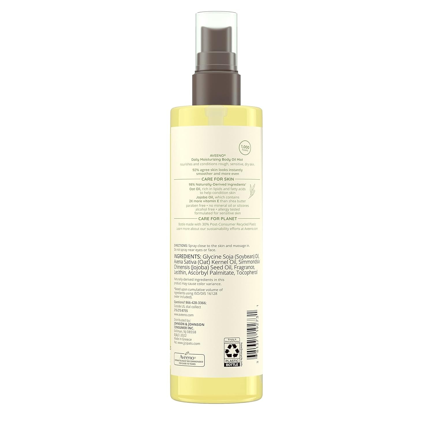 Daily Moisturizing Dry Body Oil Mist with Oat and Jojoba Oil for Dry, Rough Sensitive Skin, Nourishing & Hypoallergenic Body Spray, Paraben-, Silicone- & Phthalate-Free, 6.7 Fl. Oz