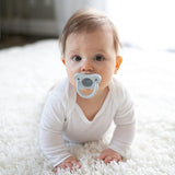 Happypaci 100% Silicone Baby Pacifier, Contoured One-Piece Design, White, Blue, Light Blue, 0-6M, Bpa-Free, 3 Pack