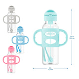 Milestones Narrow Sippy Straw Bottle, Spill-Proof with 100% Silicone Handles and Weighted Straw, 8 Oz/250 Ml, Pink, 6M+