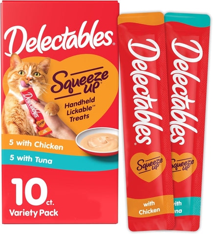 Delectables Squeeze up Interactive Lickable Wet Cat Treats for Adult & Senior Cats, Chicken & Tuna, 10 Count,5 Oz
