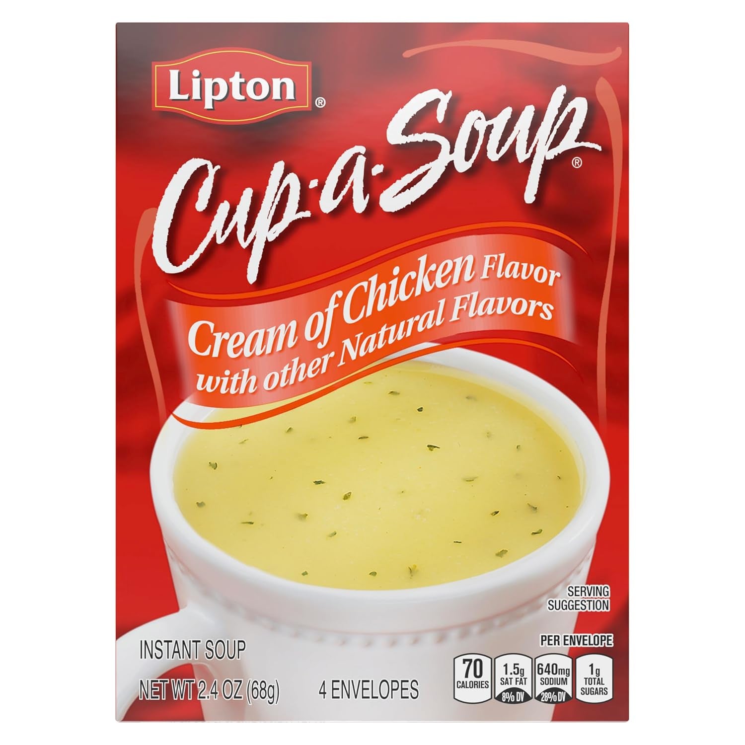 Lipton Instant Soup Cream of Chicken 4 Count for a Warm Cup of Soup Only 60 Calories per Serving 2.4 Oz