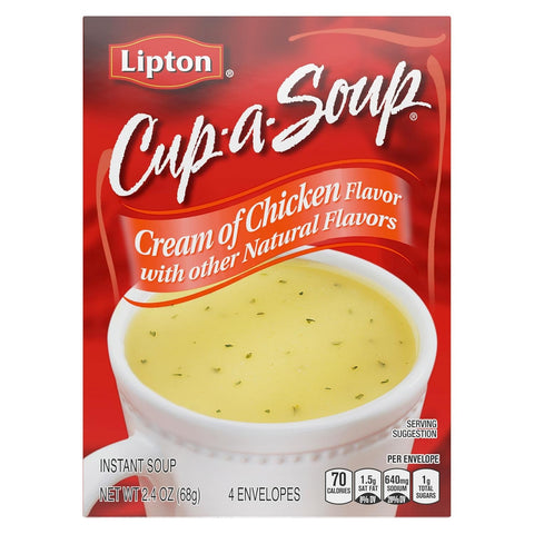 Lipton Instant Soup Cream of Chicken 4 Count for a Warm Cup of Soup Only 60 Calories per Serving 2.4 Oz