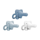Happypaci 100% Silicone Baby Pacifier, Contoured One-Piece Design, White, Blue, Light Blue, 0-6M, Bpa-Free, 3 Pack