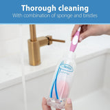 Reusable Sponge Baby Bottle Cleaning Brush with Suction Cup Stand, Scrubber and Nipple Cleaner, Pink 1-Pack