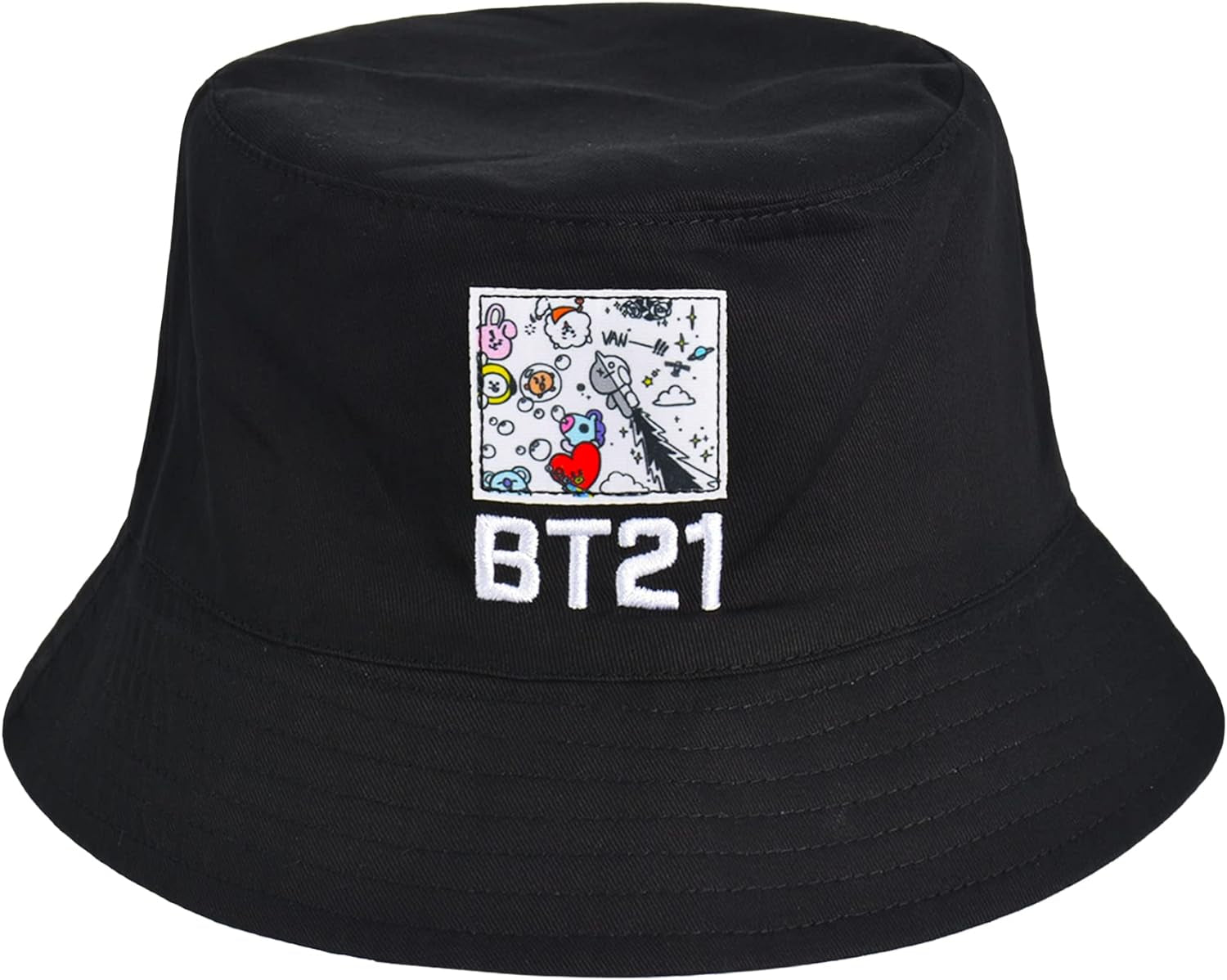 BT21 LINE Friends Bucket Hat, Graffiti Style Reversible Packable Travel Hat, Wide Brim Summer Hat, Multi, One Size