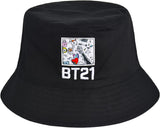 BT21 LINE Friends Bucket Hat, Graffiti Style Reversible Packable Travel Hat, Wide Brim Summer Hat, Multi, One Size