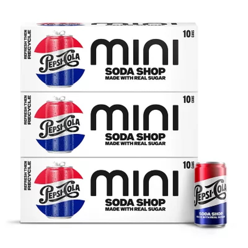 Pepsi Soda Shop Made with Real Sugar Mini Cans, 7.5 Fl. Oz., 30 Pk.