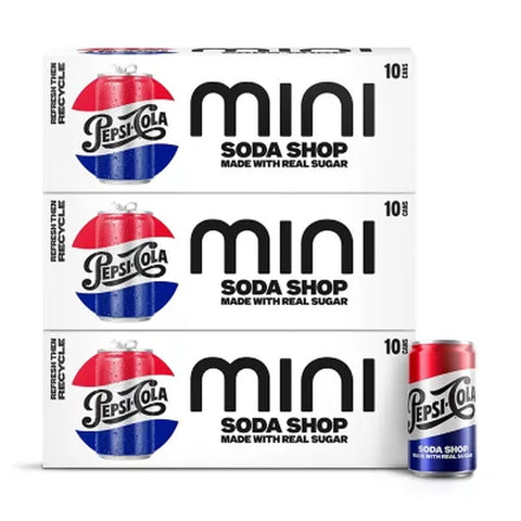 Pepsi Soda Shop Made with Real Sugar Mini Cans, 7.5 Fl. Oz., 30 Pk.
