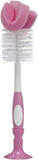 Reusable Sponge Baby Bottle Cleaning Brush with Suction Cup Stand, Scrubber and Nipple Cleaner, Pink 1-Pack