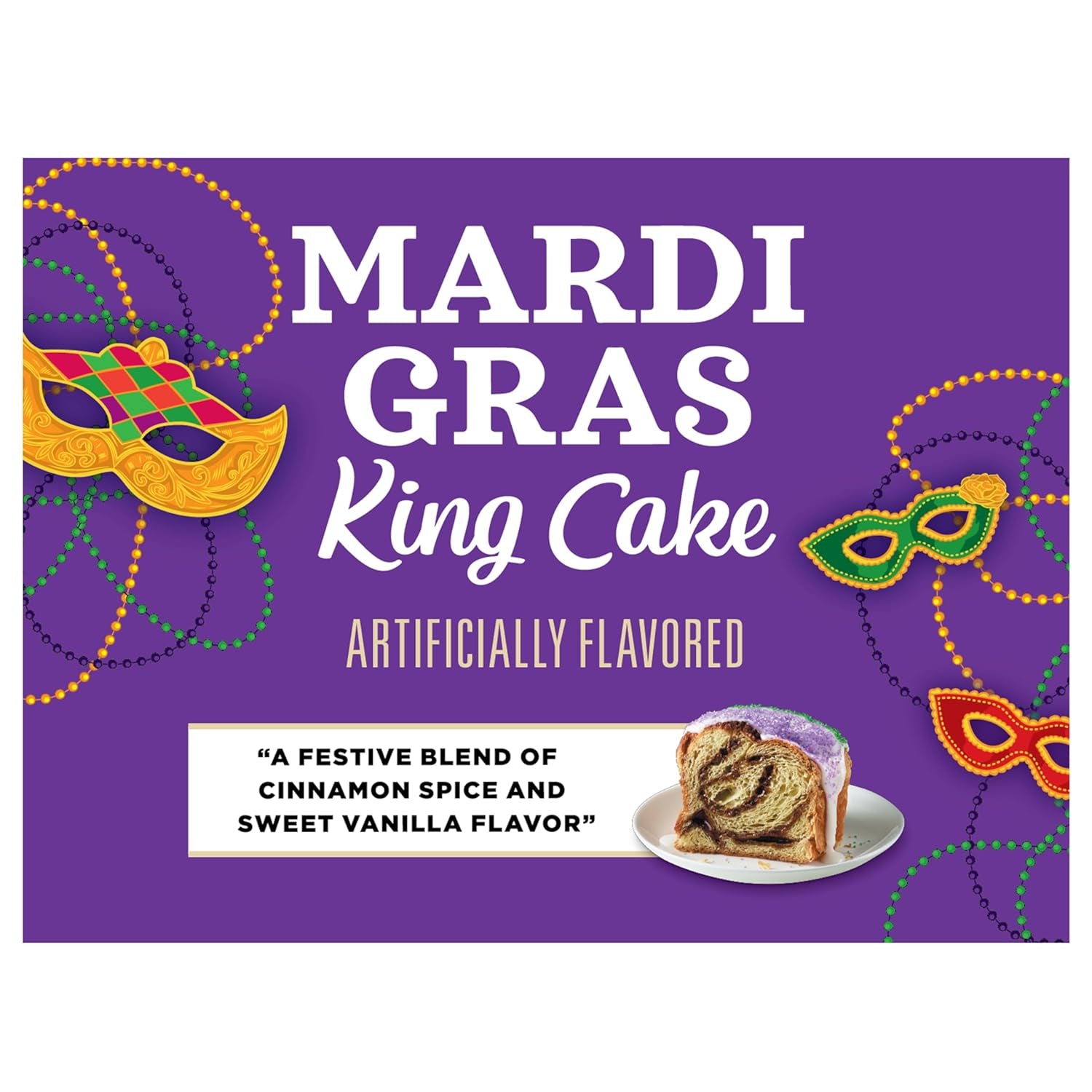 Mardi Gras King Cake Flavored 12 Ounces, Medium Roast Ground Coffee, 12 Ounce Bag (Pack of 1)
