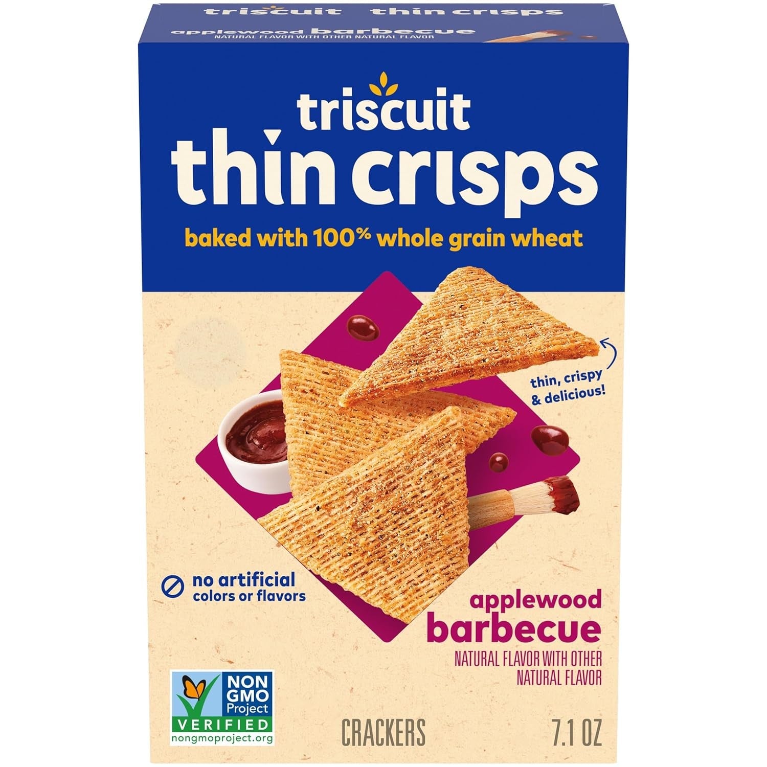 Thin Crisps Applewood Barbecue Whole Grain Wheat Crackers, Lunch Snacks, Snack Crackers, 7.1 Oz