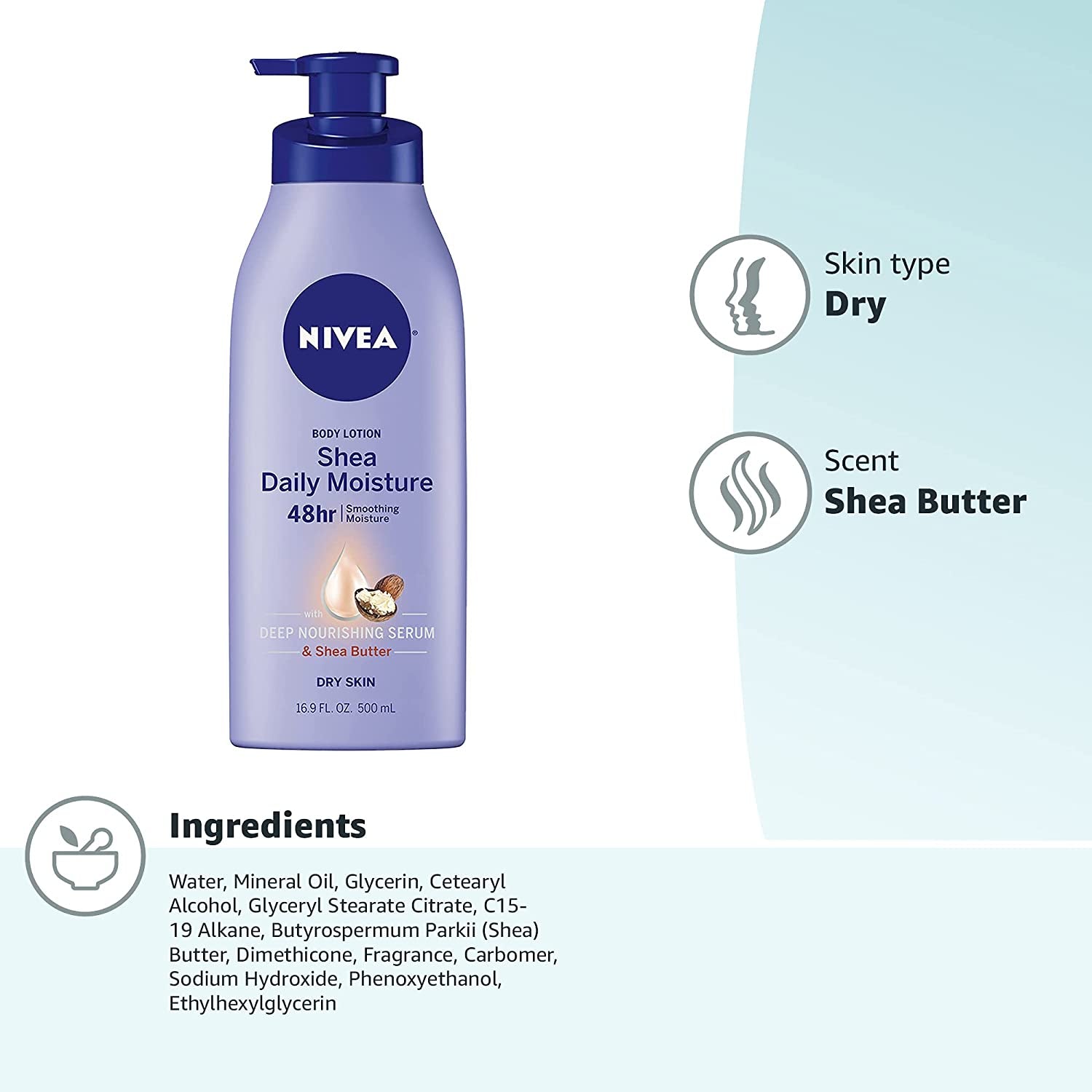 Shea Nourish Body Lotion for Dry Skin with Hyaluronic Acid, Shea Butter and Deep Nourishing Serum, 48-Hour Body Moisturizer, 16.9 Fl Oz Pump Bottle