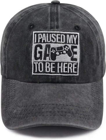 I Paused My Game to Be Here Hat for Men Women, Funny Adjustable Cotton Embroidered Gamer Baseball Cap