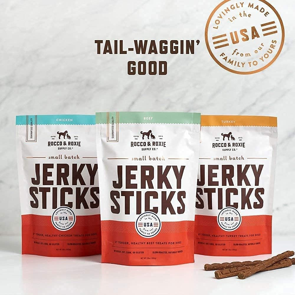 Rocco & Roxie Soft Dog Treats - Beef Jerky Sticks for Senior Dogs & Puppies - Best Training Treats for Small, Medium & Large Breeds - 1Lb
