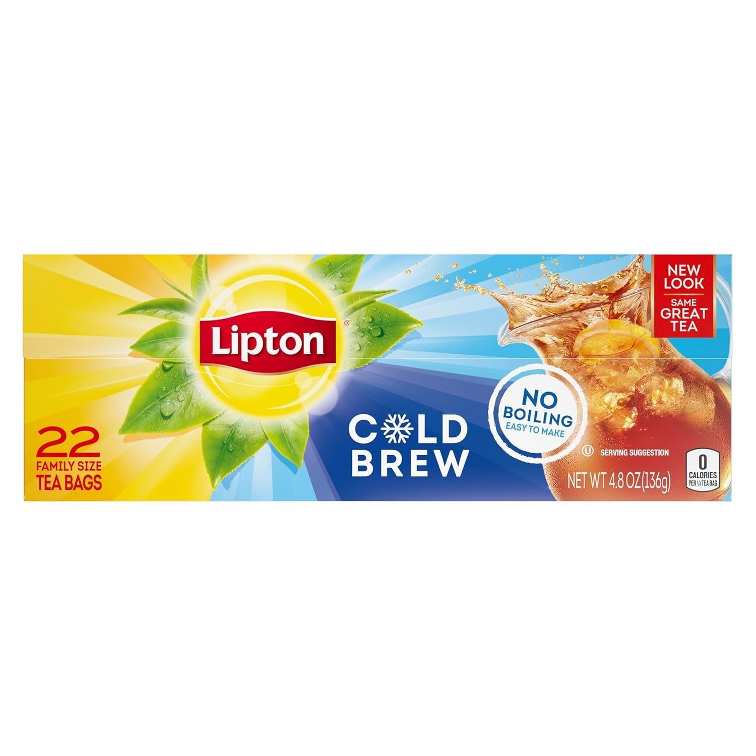 Cold Brew Iced Tea Bags, Family Size Zero Calories, Easy-To-Make with No Boiling Needed, 22 Total Tea Bags