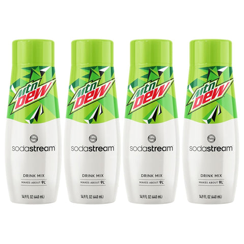 '- Mountain Dew Soda Drink Mix | for Soda Makers; Turns 9.5 Gallons of Fizzy Water into Delicious Mountain Dew | 52Mg Caffeine per 12Oz | Makes 96 Servings | 14.9 Fl Oz, Pack of 4