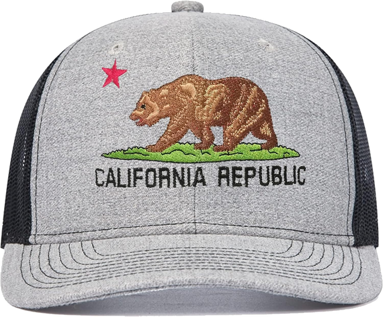 California Republic Bear Trucker Hat for Men & Women, Embroidered Cali Flag Baseball Cap, Embroidery Snapback Cotton Dad Hat