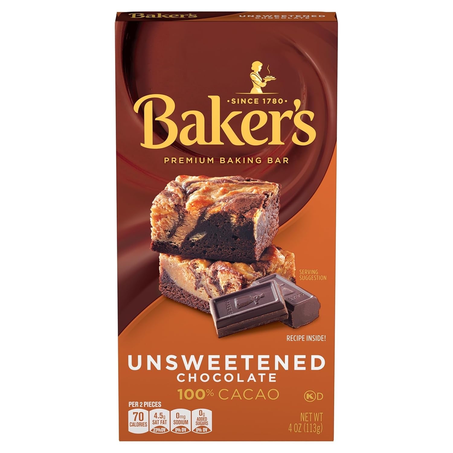 Baker'S Unsweetened Chocolate Premium Baking Bar with 100 % Cacao (4 Oz Box)