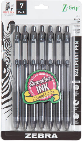 Z-Grip Retractable Ballpoint Pen, Medium Point, 1.0Mm, Black Ink, 7-Pack (22271)