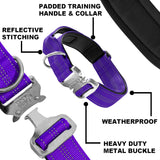 '- Tactical Dog Collar Ultra-Soft Neoprene Padded Dog Collars for Medium, Large, XL Dogs | Heavy Duty Metal Buckle | Padded Handle for Dog Training (Large, Purple)