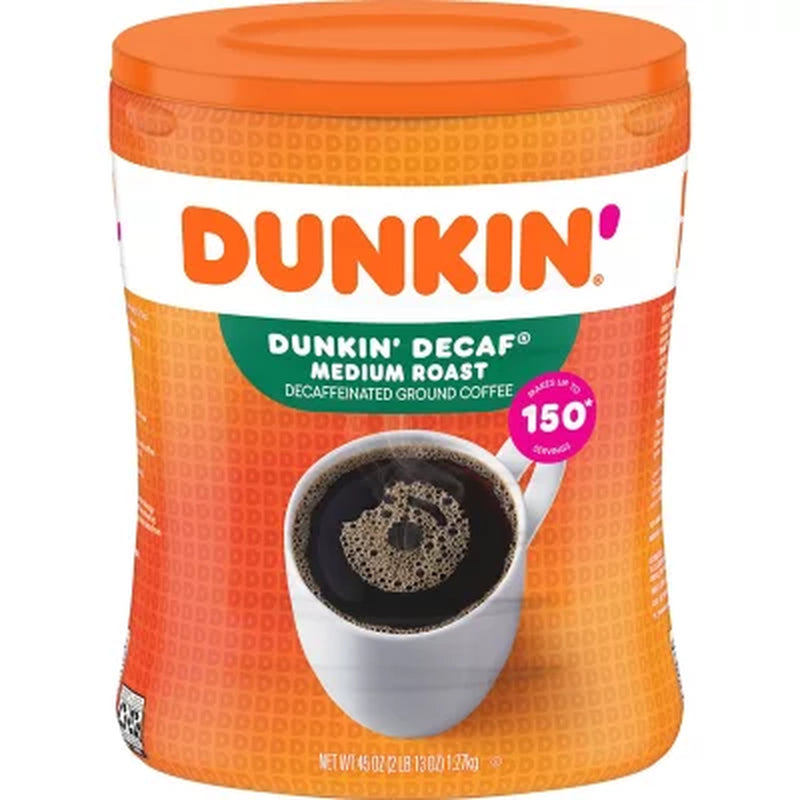 Dunkin' Donuts Decaffeinated Ground Coffee, Medium Roast 45 Oz.