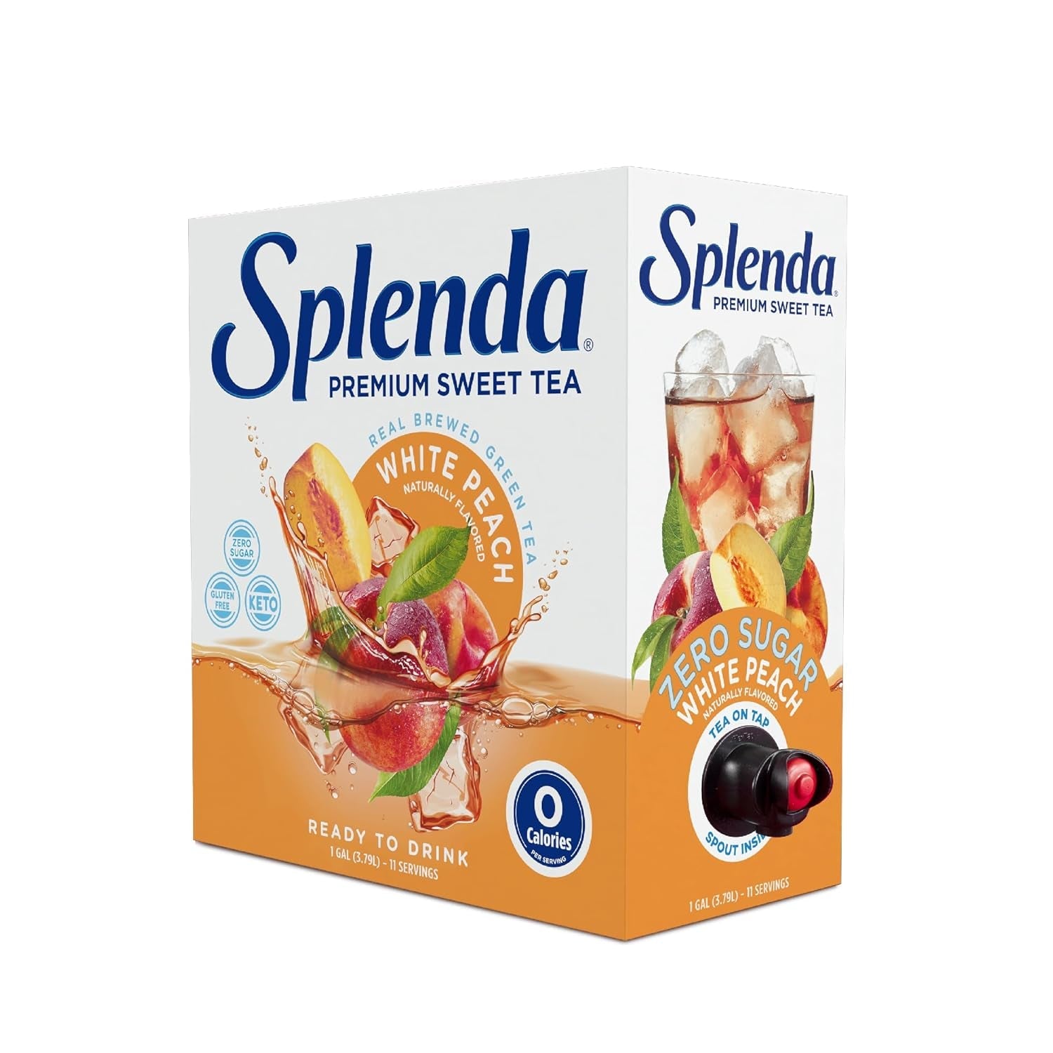 Premium Sweet Tea on Tap, 1 Gallon Bag in Box Ready to Drink Liquid, White Peach Green Tea, 128 Fl Oz, Packaging May Vary