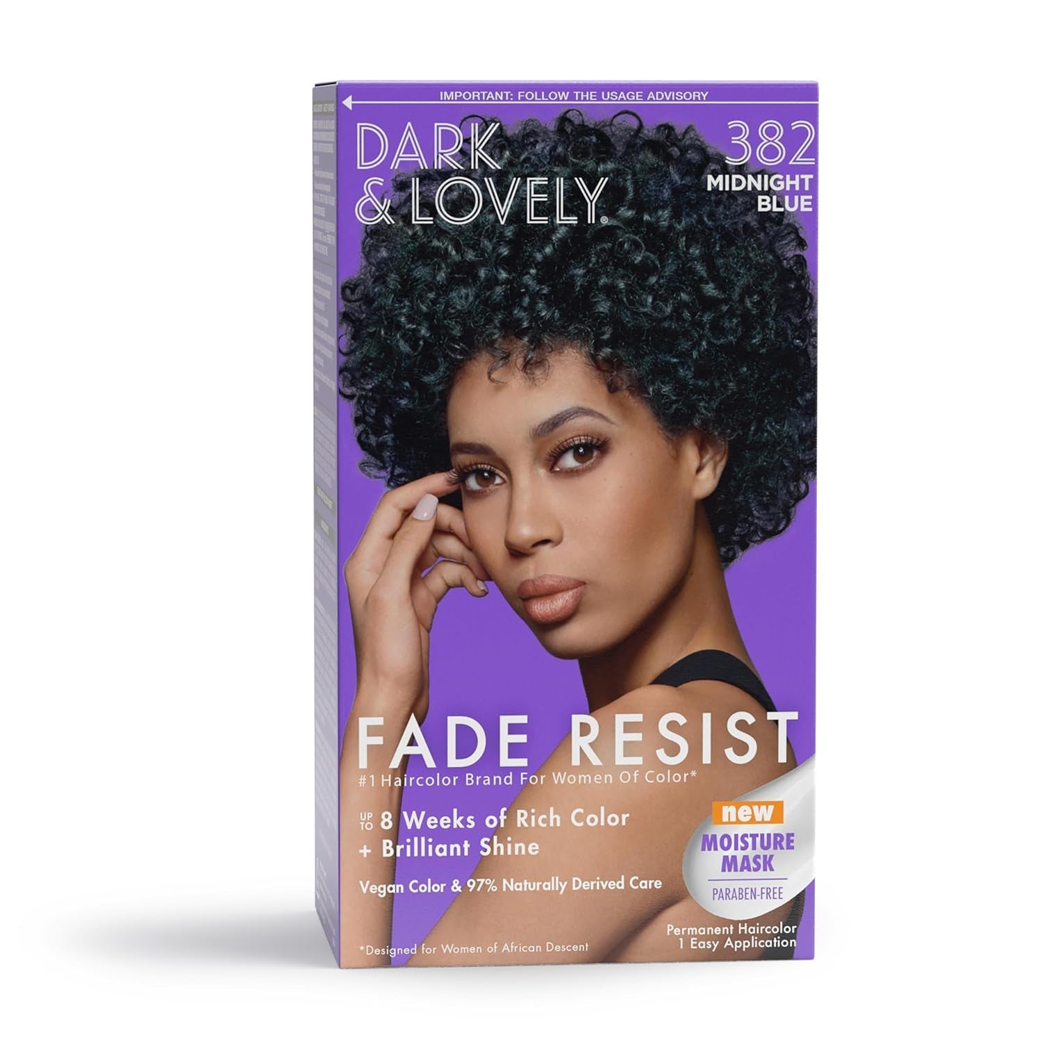 Dark and Lovely Fade Resist Rich Conditioning Hair Color, Permanent Hair Color, up to 100 Percent Gray Coverage, Brilliant Shine with Argan Oil and Vitamin E, Midnight Blue