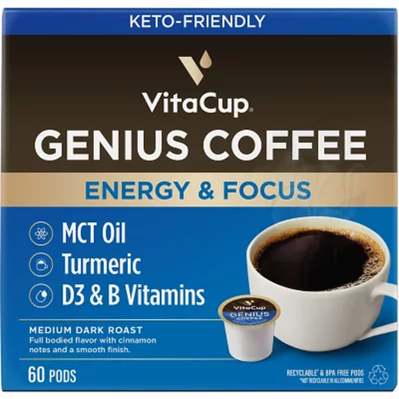Vitacup Medium-Dark Roast Single Serve Coffee Pods, Genius Blend 60 Ct.