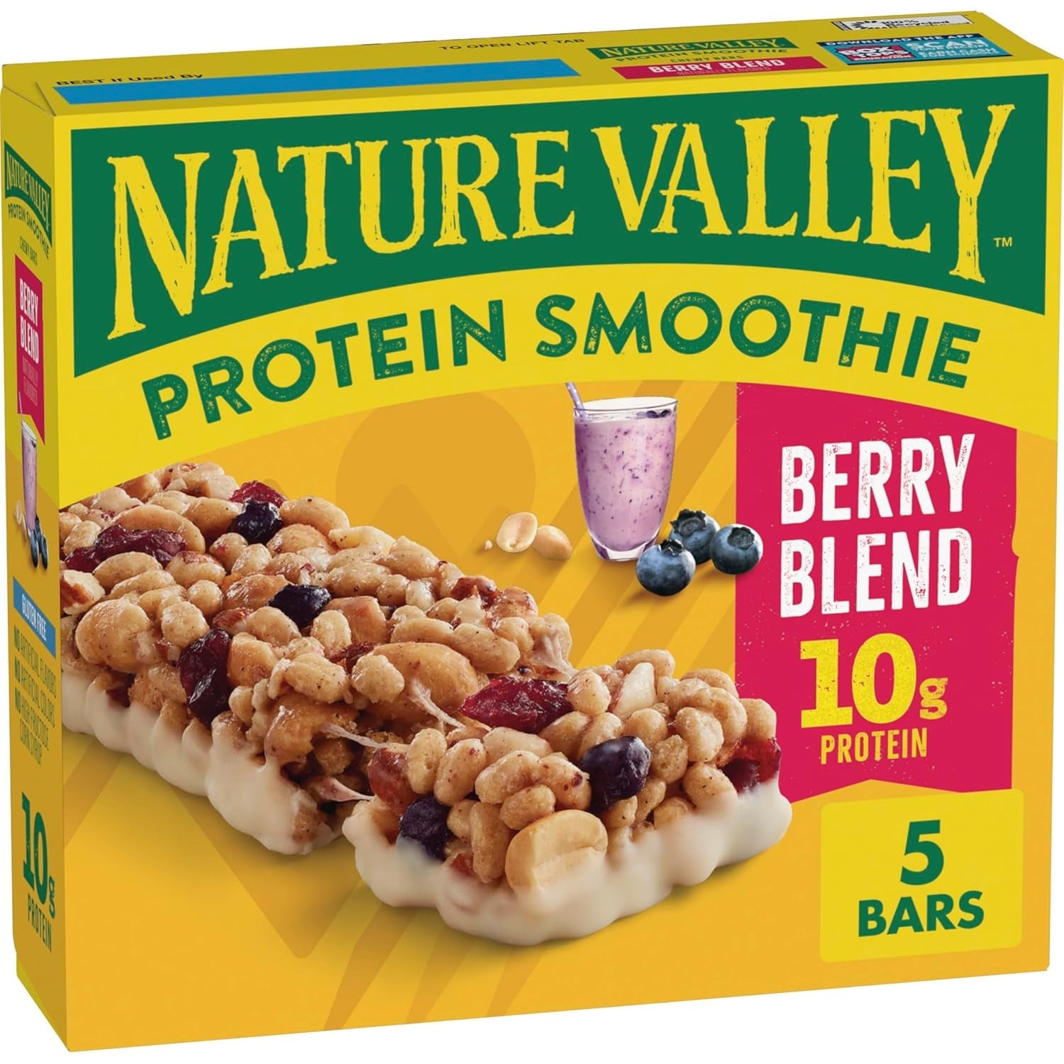 Protein Smoothie Chewy Snack Bars, Berry Blend Protein Bars, 5 Count, 7.1 Oz