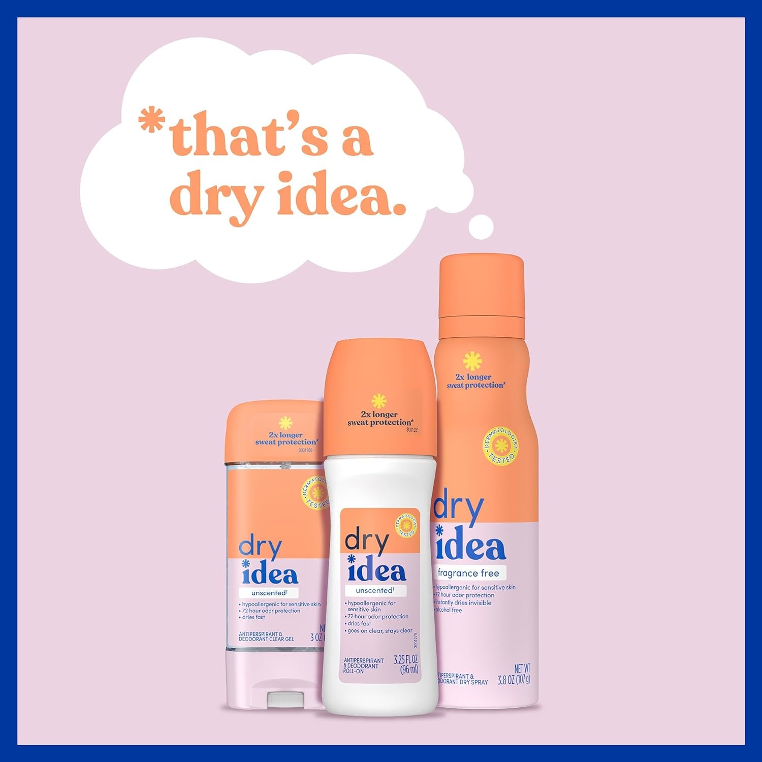 Gel Deodorant & Antiperspirant | 2X Longer Sweat Protection | 72-Hour Odor Protection | Unscented & Hypoallergenic for Sensitive Skin, 3 Oz. (6 Count)