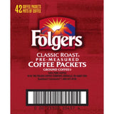 Folgers Classic Roast Ground Coffee Packets, 1.2 Oz., 42 Ct.