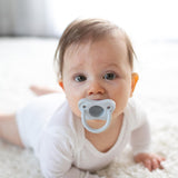 Happypaci 100% Silicone Baby Pacifier, Contoured One-Piece Design, White, Blue, Light Blue, 0-6M, Bpa-Free, 3 Pack