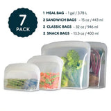 Honest Goods 7-Piece Silicone Food Storage Bags, Choose Color