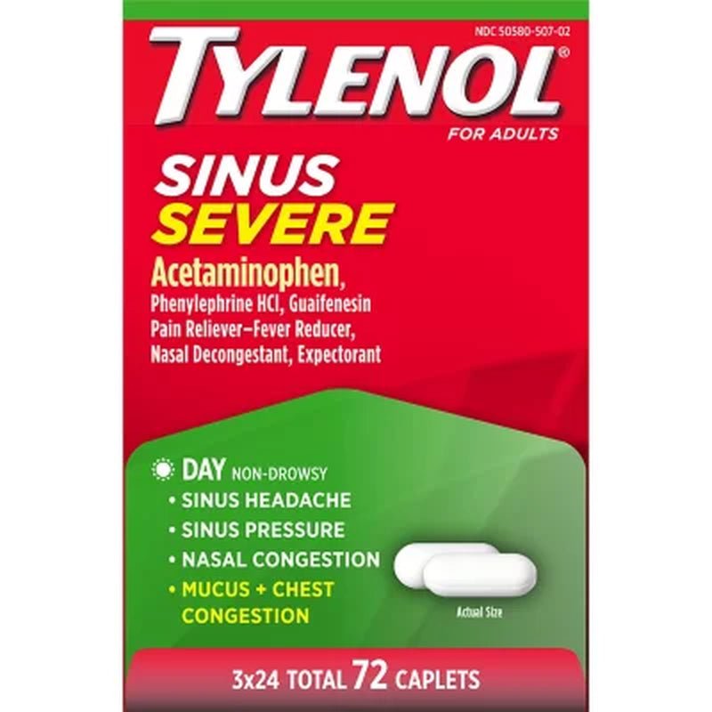 Tylenol Sinus Severe Daytime Caplets, 24 Ct., 3Pk.