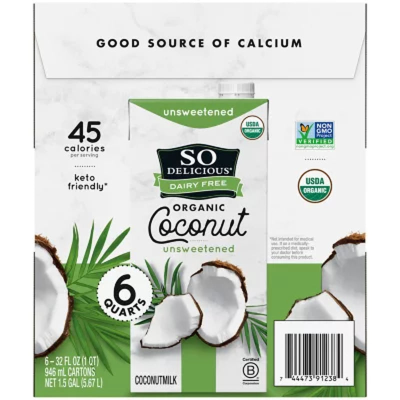 So Delicious Unsweetened Organic Coconut Milk, 32 Fl. Oz., 6 Pk.