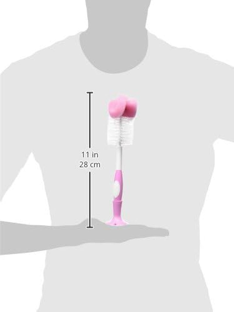 Reusable Sponge Baby Bottle Cleaning Brush with Suction Cup Stand, Scrubber and Nipple Cleaner, Pink 1-Pack