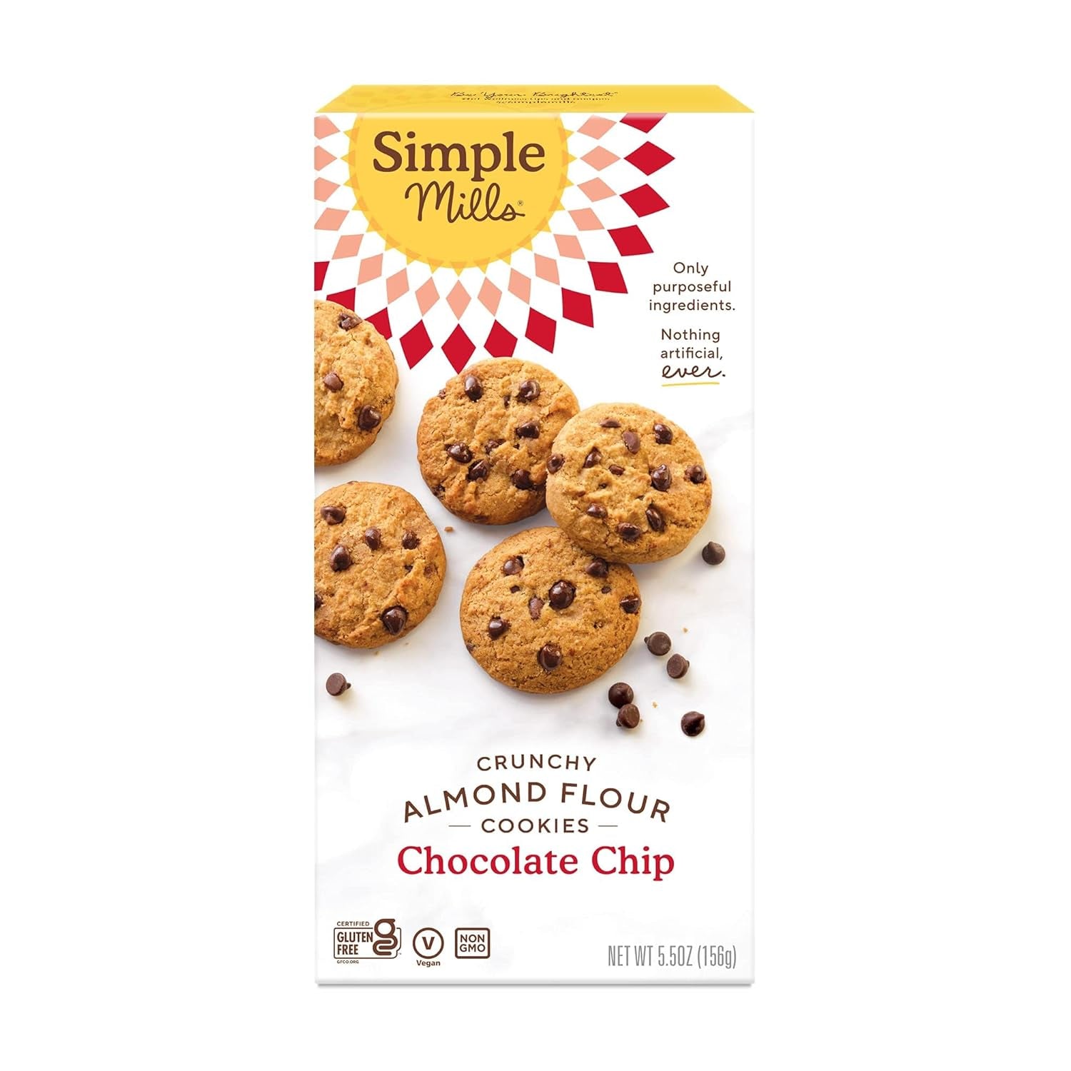 Almond Flour Crunchy Cookies, Chocolate Chip - Gluten Free, Vegan, Healthy Snacks, Made with Organic Coconut Oil, 5.5 Ounce (Pack of 1)