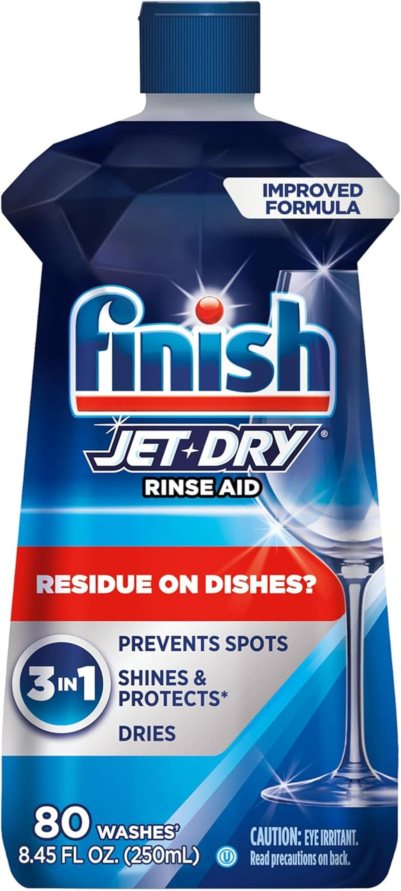 Jet-Dry Dishwasher Rinse Aid, Compatible with Dishwasher Detergent, Prevents Spots & Residues, Dries, Shine & Protects, 8.45 Oz, 80 Washes.