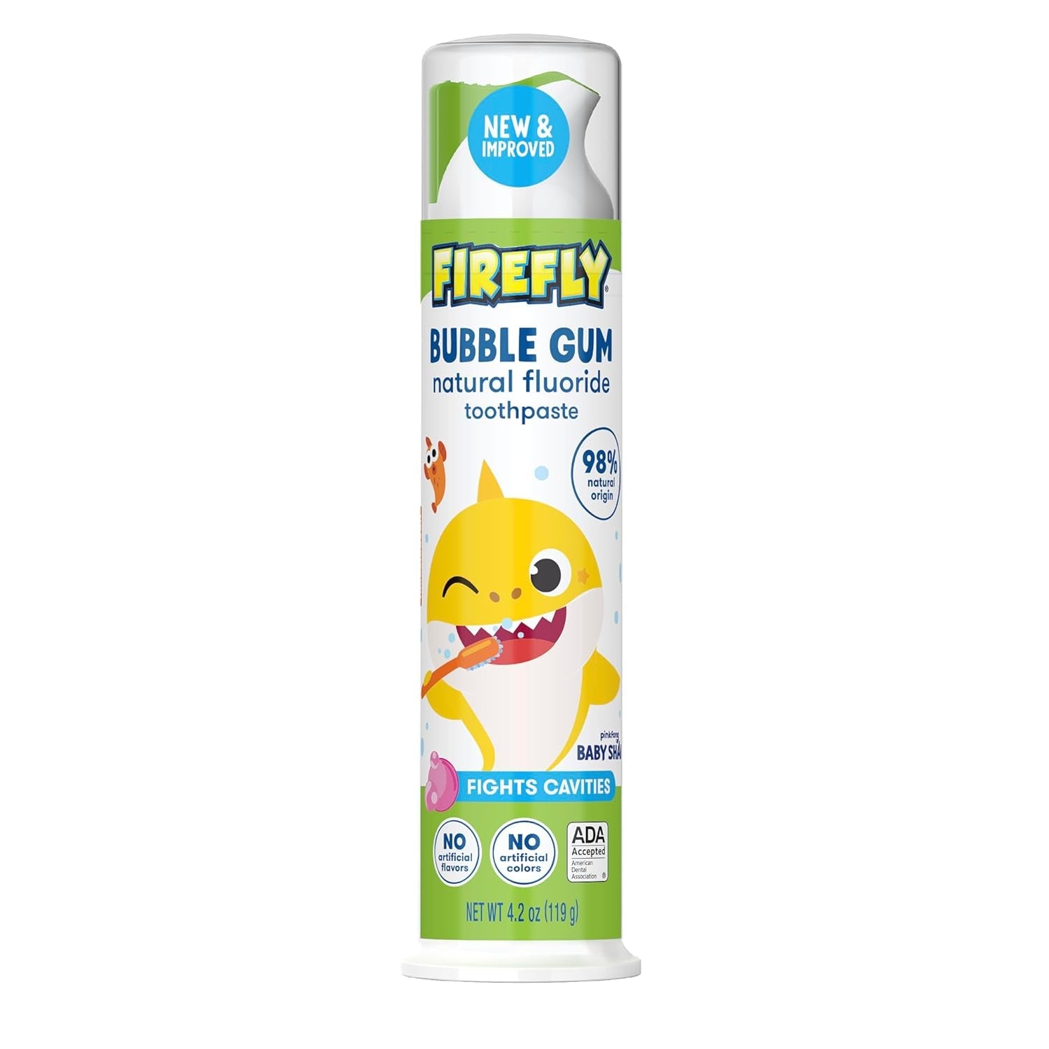 Kids Anti-Cavity Natural Fluoride Toothpaste, Baby Shark, Bubble Gum Flavor, ADA Accepted, 4.2 OZ