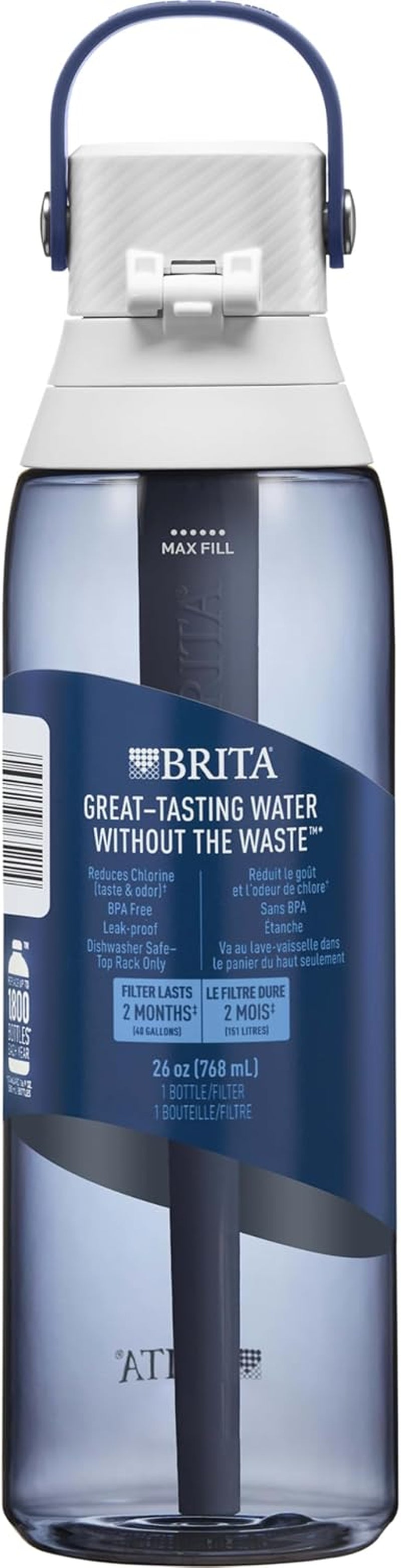 Hard-Sided Plastic Premium Filtering Water Bottle, Bpa-Free, Reusable, Replaces 300 Plastic Water Bottles, Filter Lasts 2 Months or 40 Gallons, Includes 1 Filter, Night Sky - 26 Oz.