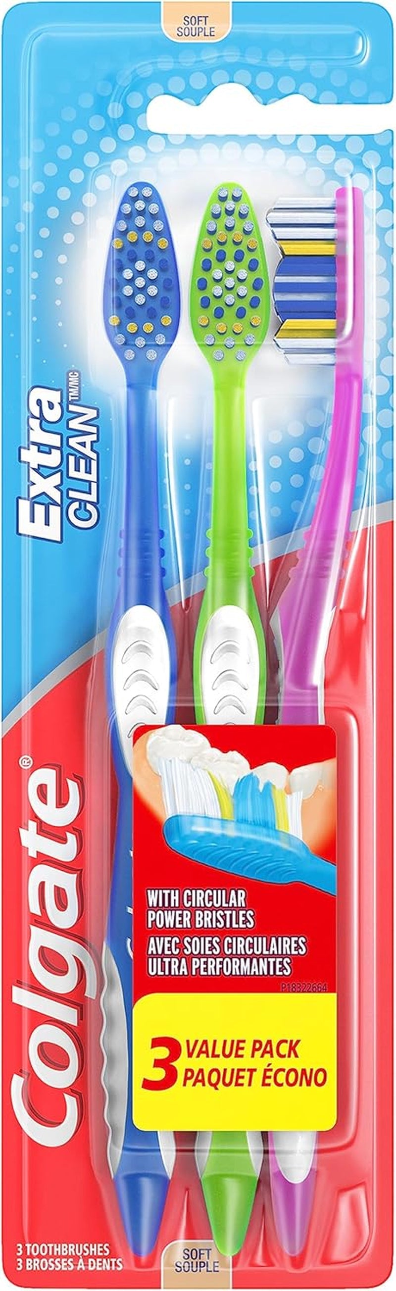 Extra Clean Toothbrush, Soft Toothbrush for Adults, 3 Count (Pack of 1)