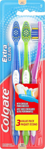 Extra Clean Toothbrush, Soft Toothbrush for Adults, 3 Count (Pack of 1)