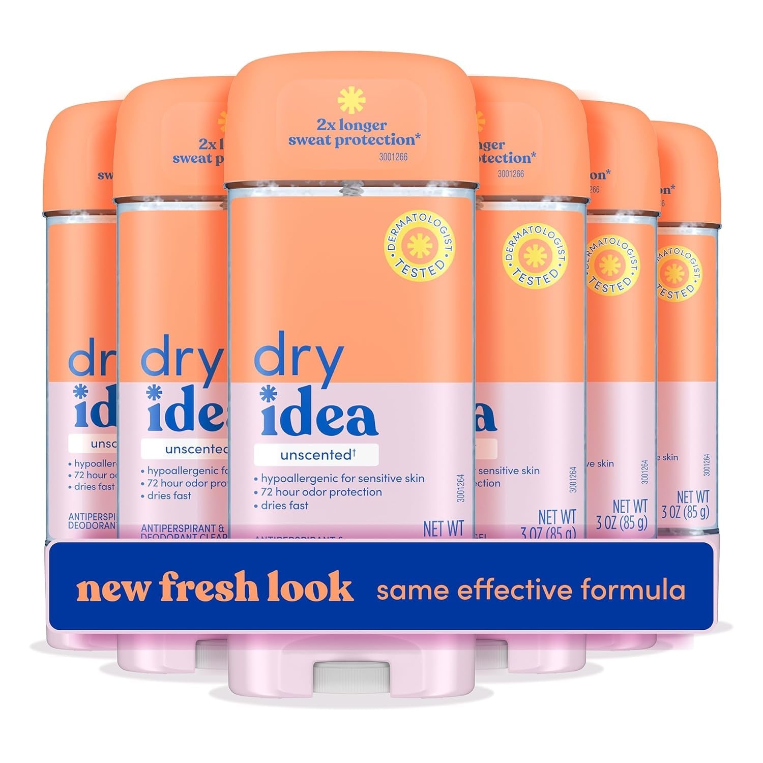 Gel Deodorant & Antiperspirant | 2X Longer Sweat Protection | 72-Hour Odor Protection | Unscented & Hypoallergenic for Sensitive Skin, 3 Oz. (6 Count)